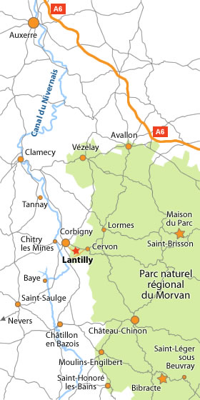 Carte de la région Morvan en Bourgogne